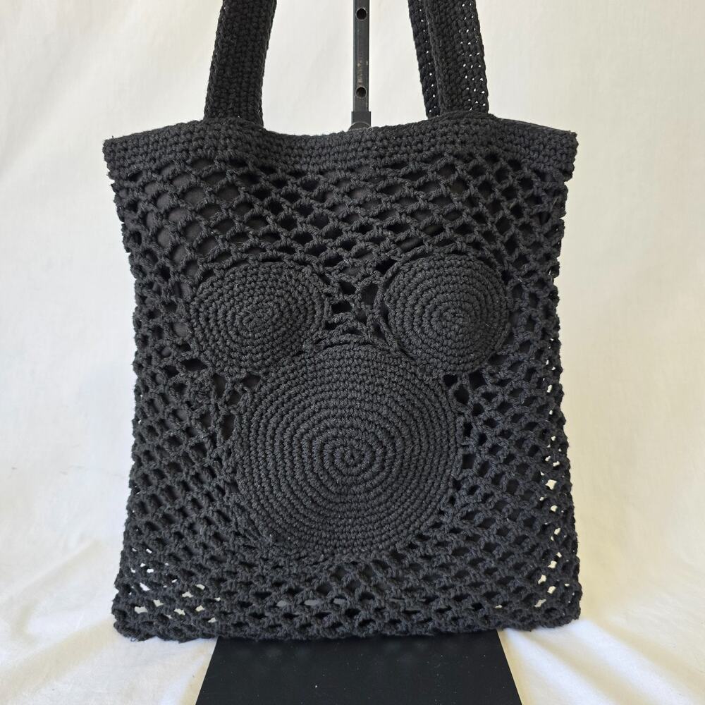 BoxLunch Disney Mickey Mouse Sihouette Crochet Tote Bag Black 13" x 13.5"